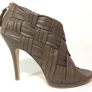 Boutique 9 - Sexy Open Toe Leather Strapped 4" Heels Zip Back, Taupe 8M